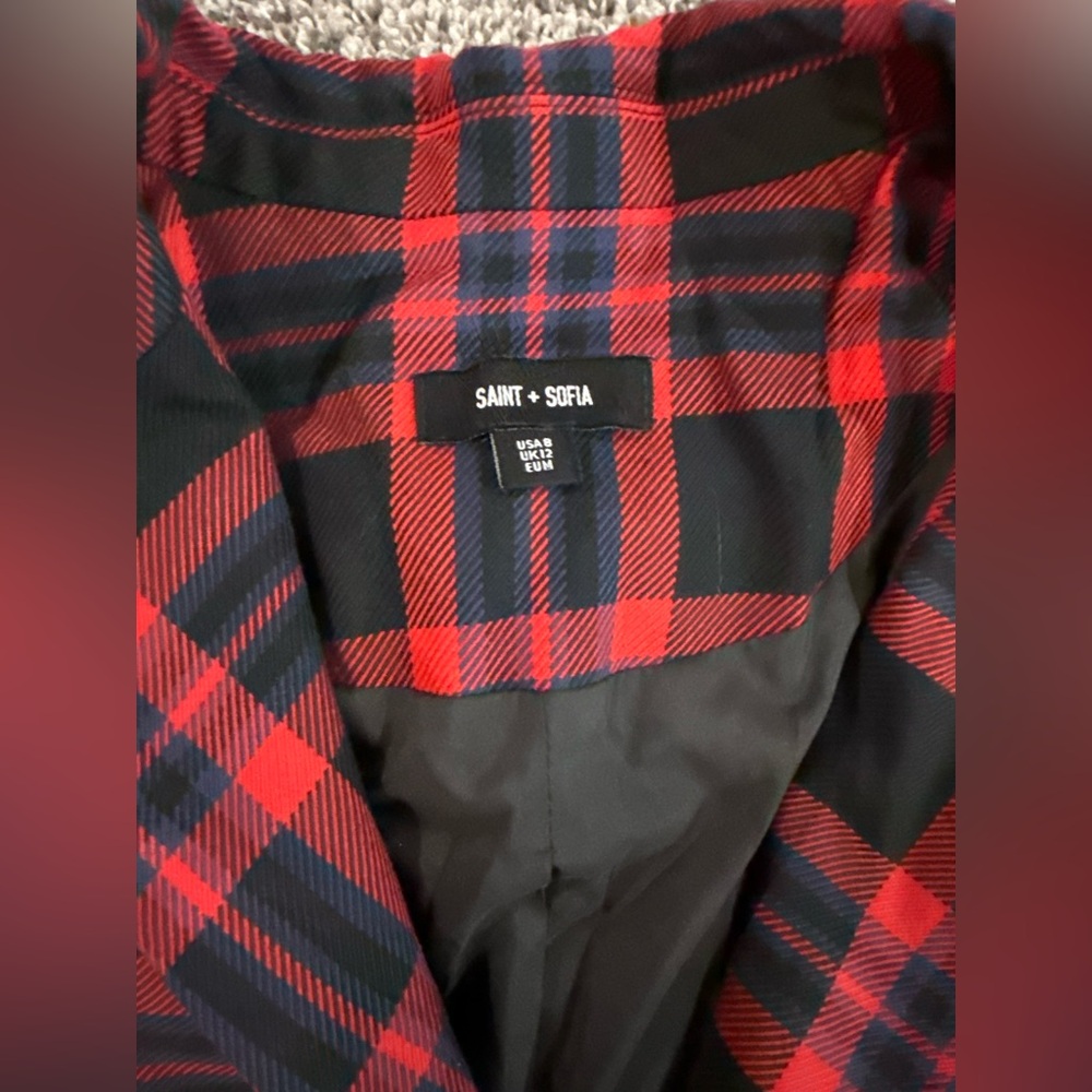 Saint + Sofia plaid organic cotton blazer, women's size 8 - Picture 7 of 10